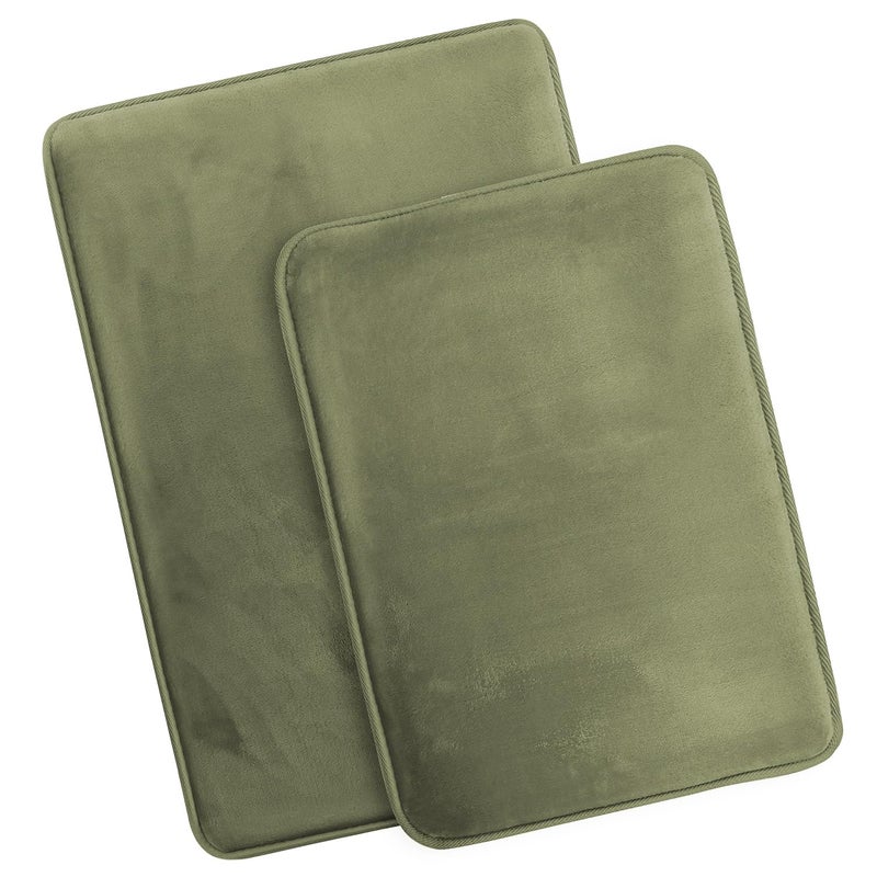 Clara Clark 2 Piece Bathroom Rugs Bath Mat Set, Velvet Memory Foam Bath Mats for Bathroom - Non-Slip, PVC Backing Bath Rugs, Washable - Dries Quickly, Green - Image 2
